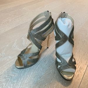 New Jimmy Choo Gold Vamp Glitter Platform Strappy Sandals Size 8 (38)